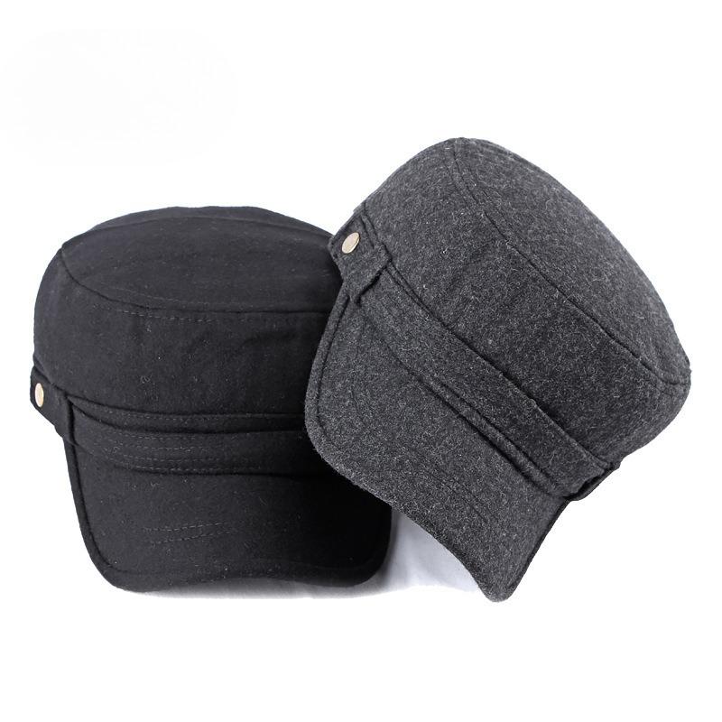 Unisex Winter Warm Woolen Military Cap Retro Flat Top Hat for Men Women Fashion Curved Brim Navy Sailor Cap Casual Peaked Hat