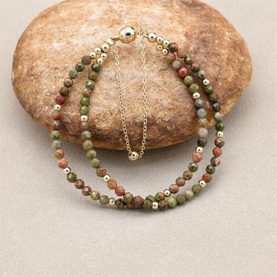 Bracelets à brins de perles en pierre naturelle Double couche, faits à la main, boucle magnétique plaqué or, style bohème, bijoux pour femmes