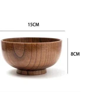 High Quality Eco-friendly Solid Round Wooden Bowl Polished Multi-Functional For Salad Fruits Soup Rice Kitchen Utensil