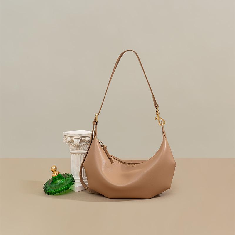 Soft Leather French Underarm Bag Women Fashion Zipper Shoulder Bag Pleated Cow Leather Messenger Bag