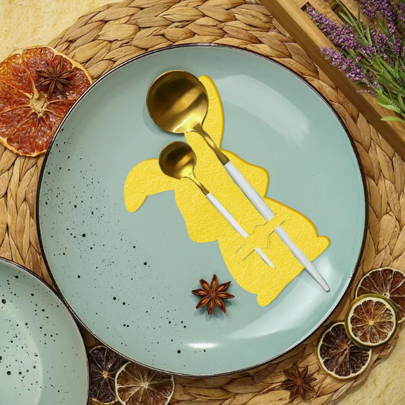 12 Peças Bolsa Porta Talheres de Feltro Coelho da Páscoa Decorações de Feliz Páscoa Para Mesa de Coelho Cobertura para Faca e Garfo Acessórios de Festa