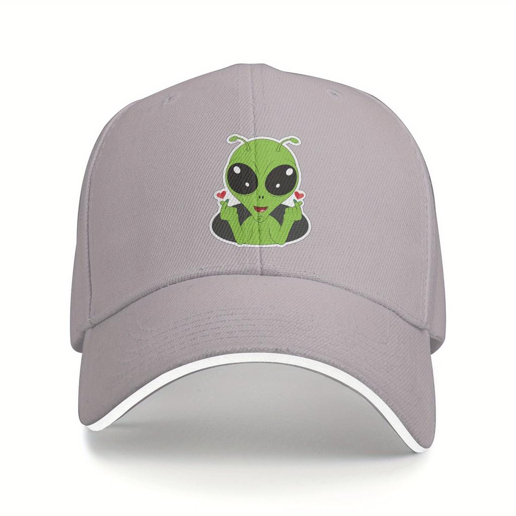 Cute Green Alien Meme Heart Kpop Lover Baseball Cap Polyester Casual Adjustable Unisex Adult
