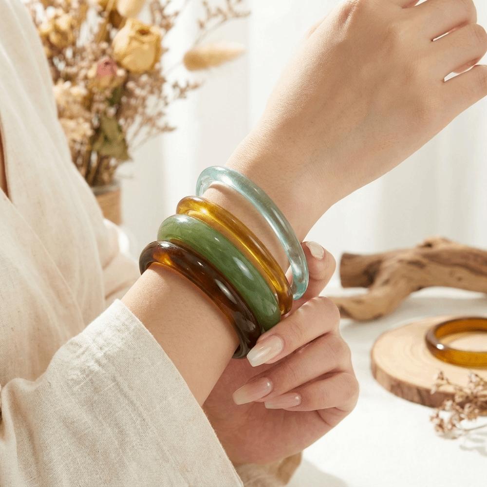 4 pcs/set Minimalist Resin Bracelet Set Vintage Layering Jewelry Retro Stackable Bangle Gift Giving