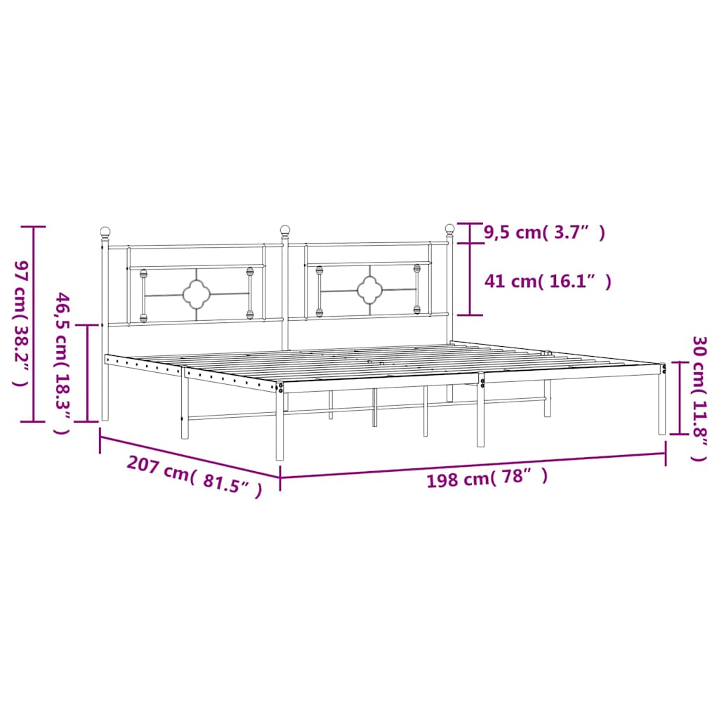 Metal Bed Frame with Headboard Black 193 X 203 Cm