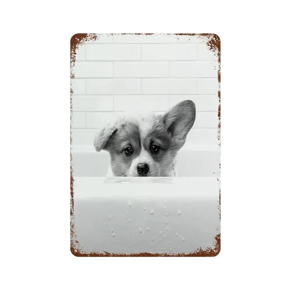 Funny Animal Posters Metal Tin Sign Plaque Dog Monkey Reading Newspapers Decorative Plates For Toilet Bathroom Wall Art Decor