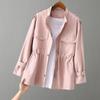 Women's Mid-Length Korean Trench Coat - 2025 Spring/Autumn Style, Loose Fit with Waist-Slimming Design, Petite Sizes Available