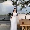 French White One-word Shoulder Dress Female Halter Waist Long Dress Vacation Temperament Fairy Dress