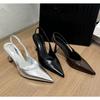 Fashion Women Sandals Spring New Style Brand Woman Slingback Shoes Fashion Ladies High Heels Elegant Med Heel Pointed Toe Slip on Sandal