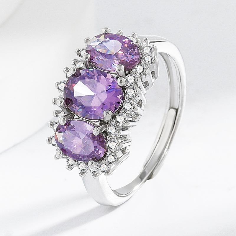 Silve Gorgeous Shiny Stone Purple Zircom Ring For Women Engagement Wedding High Quality Fine  Copper Jewelry