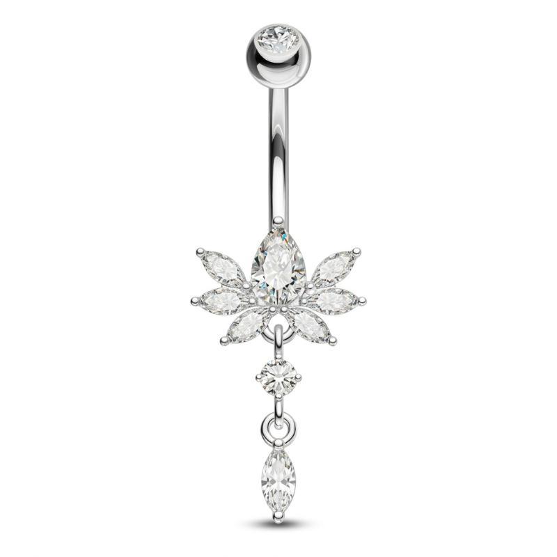 Curved Navel Rings Crystals Sexy Body Belly Button Ring Chains Flower Heart Belly Piercing Umbigo Stainless Steel Jewelry