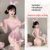 Cute Sexy Bunny Costume Mesh Perspective Lingerie Bunny Girl Cosplay Uniform Maid Outfit One Piece Jumpsuit Temptation Pajamas