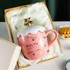 Christmas Mug With Lid And Spoon Ceramic Water Cup Cute Elk Snowflake Coffee Milk Decal Office Creative Gift For Tea Tableware