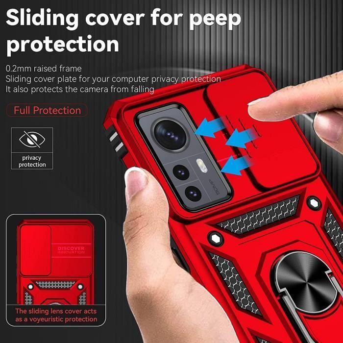 Coque pour Xiaomi 12 Pro - Rouge - Rigide - Antichoc - Béquille pivotante 360° - Protection caméra