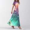 Women's Summer Casual Fashion -Print V-Neck Short-Sleeve Patchwork Dress