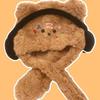 Winter Hat Plush Thickened Cute Earphones Bear Hat Scarf Integrated Plush Ear Protector Pullover Hat