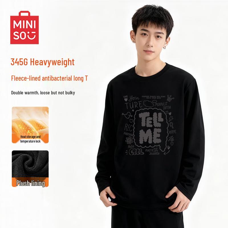 MINISO Men s Warm Fleece Long Sleeve T-Shirt 3XL