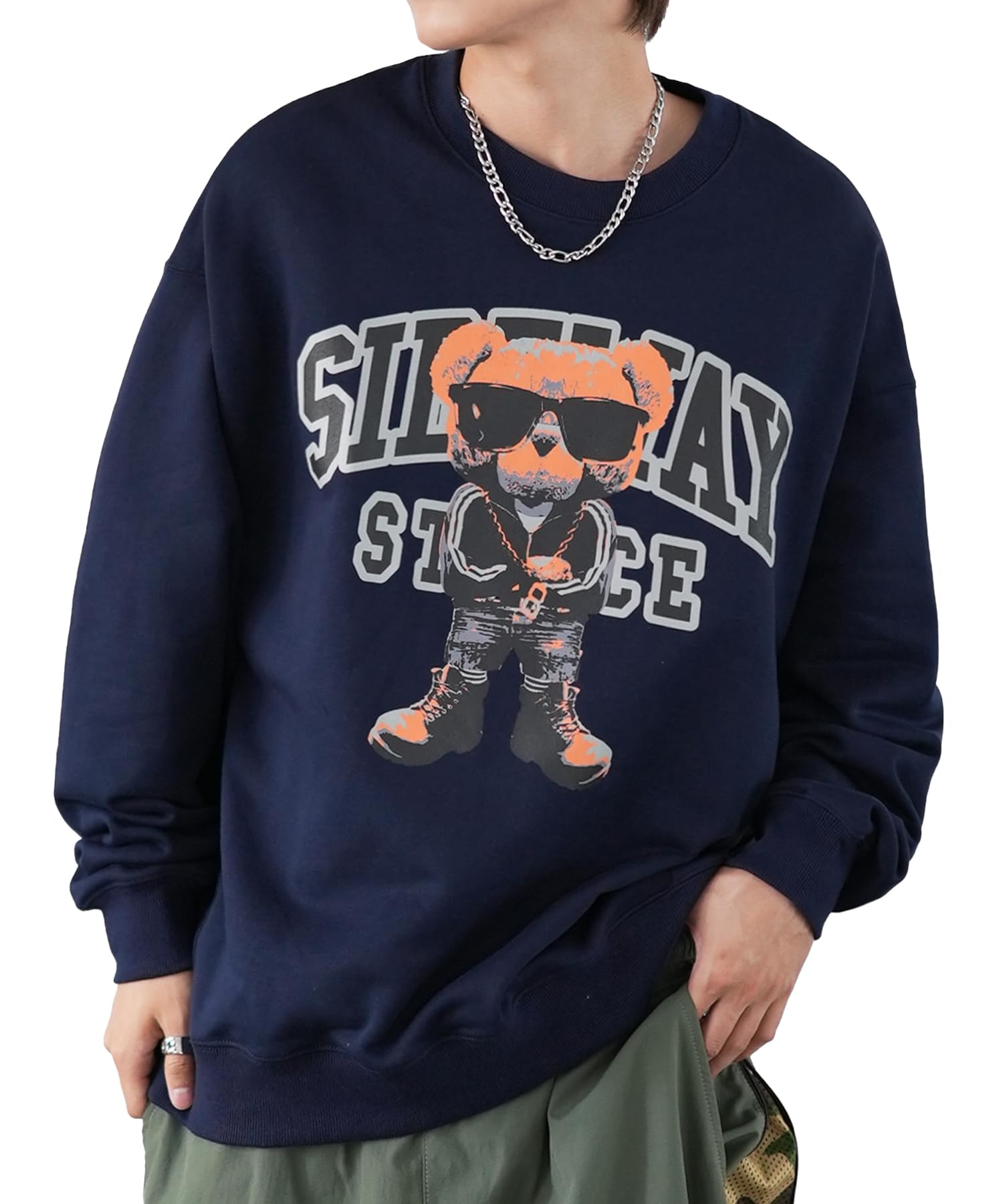 

IMPROVES SIDEWAYSTANCE College Bear Fleece Sweatshirt, Men s, 70381, Navy