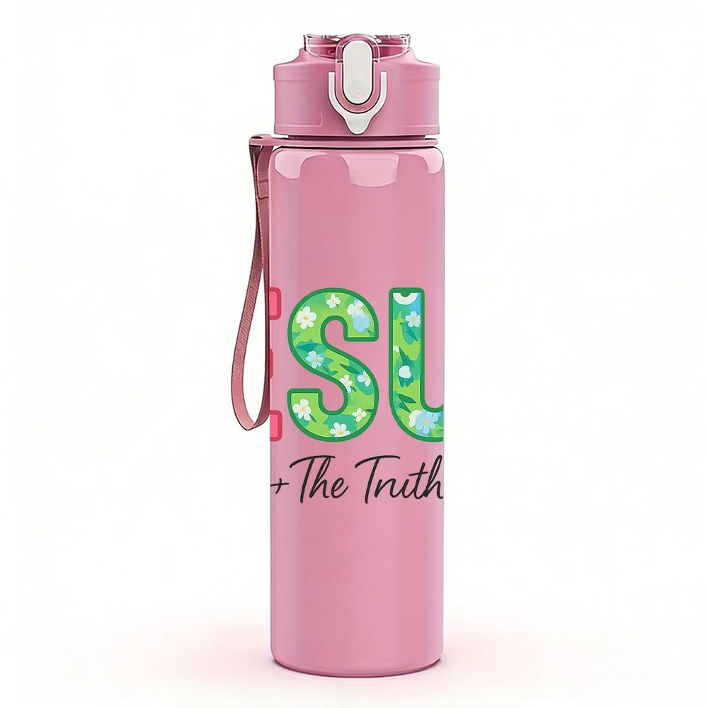 1PC Jesus Faith Three Words 750ml Color Plastic Sports Water Bottle Leakproof Flip Straw Lid Suitable for Sports Office Home Use