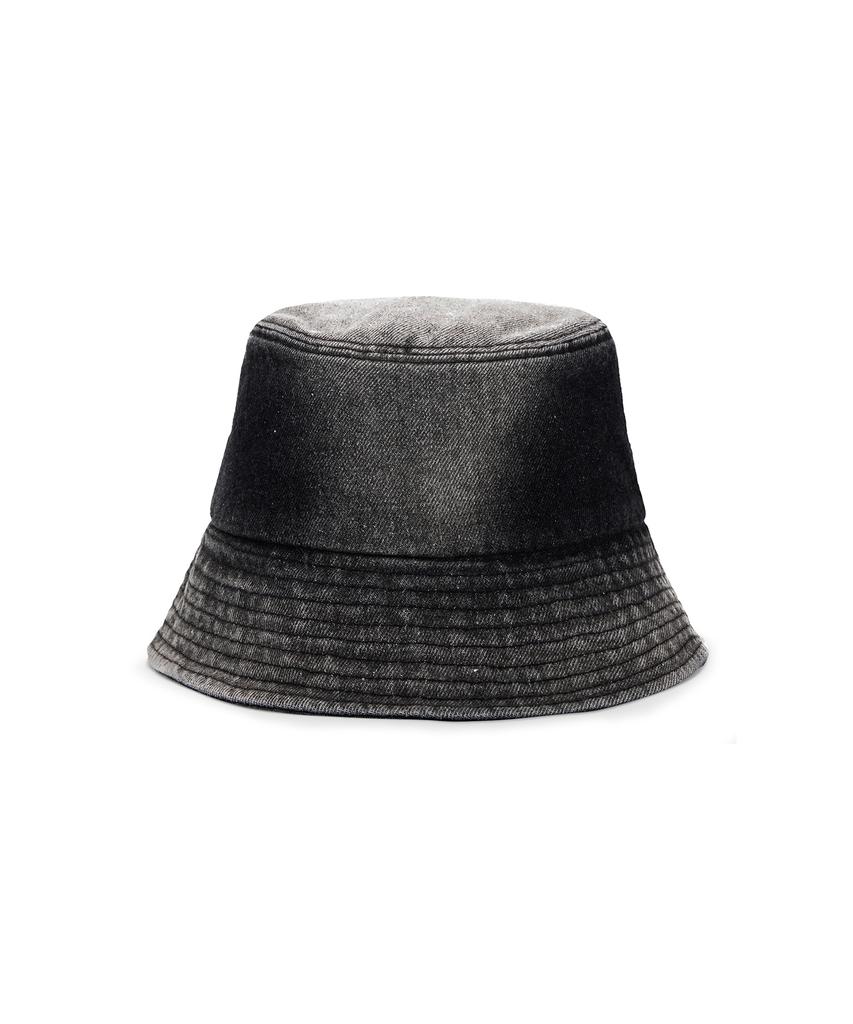 Bajal Vz Label Bleach Washed Denim Bucket Hat Black
