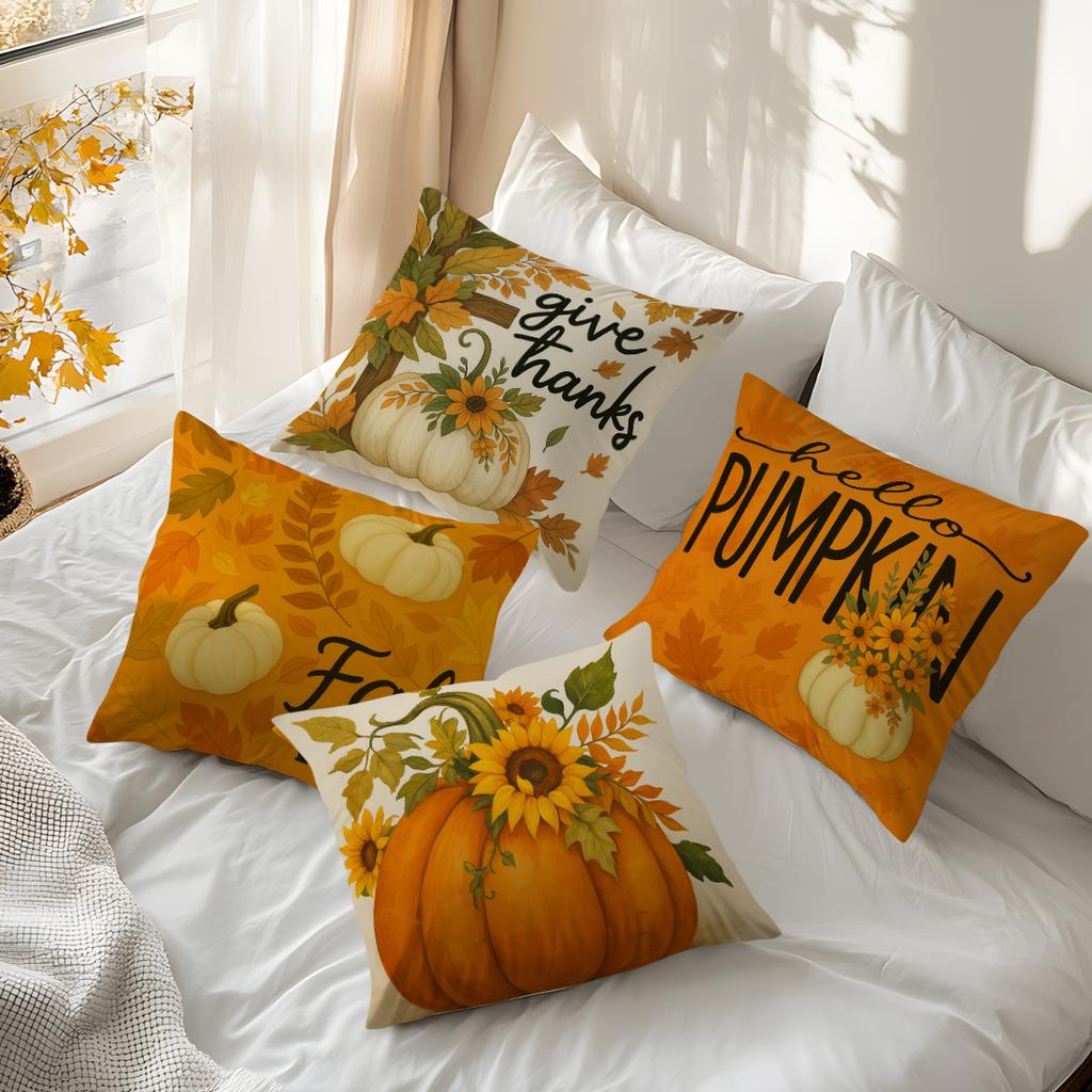 4Pcs/Set 45X45Cm Autumn Pumpkin Sunflower Pillowcase Bedroom Sofa Living Room Cushion Cover 100% Polyester Home Decor