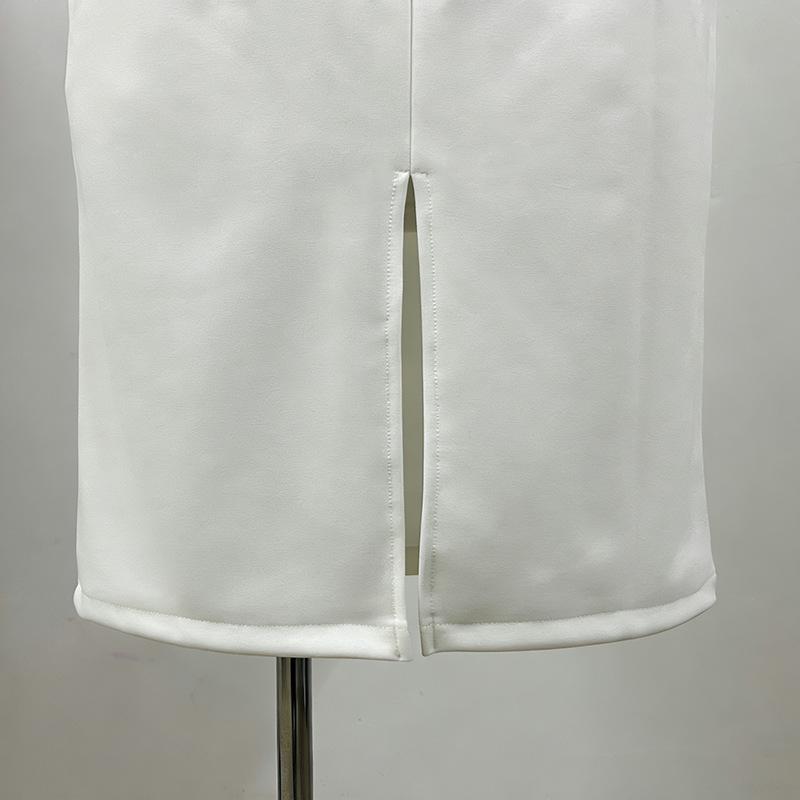 Women's White French Square Neck Slim-Fit Long-Sleeve Dress for Autumn/Winter Events