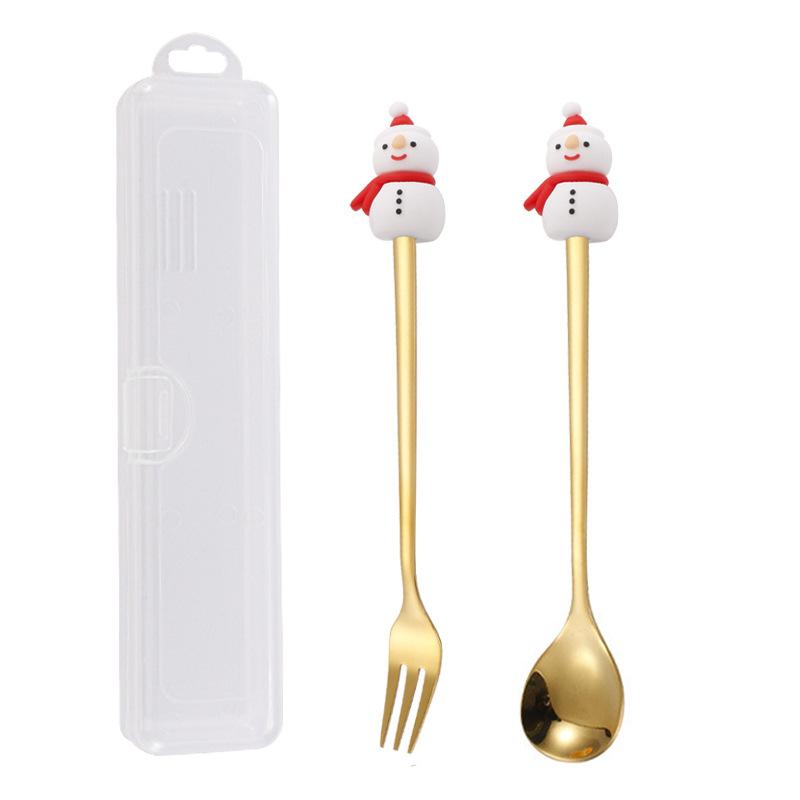 Nerezová ocel Vánoční stromek Ve tvaru čepice Santa Kreativní lžička na míchání kávy Dezertní vidlička na ovoce Pro sváteční stolování Párty Dekorace