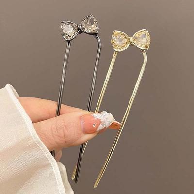Horquilla en forma de U de Moda con Flor de Hoja de Cristal Negro para Mujer Estilo Chino Metal Palitos para Moño Joyería Accesorios para el Cabello