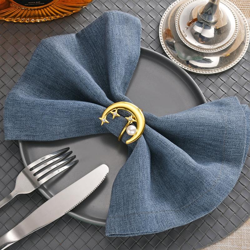 Zinc Alloy Moon Shaped Napkin Buckles Eid Mubarak Napkin Ring Ramadan Decorations Slamic Mubarak Party Table Decor Napkin Holder