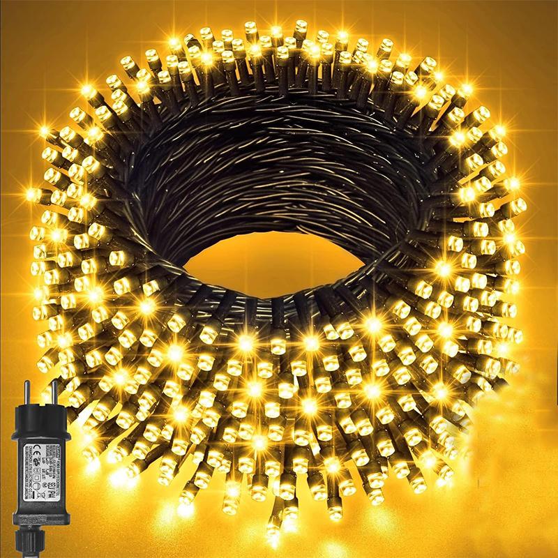 LED Lyslenke Utendørs Varmhvit 10M-100M LED String Garland Julelys Vanntett 8 Moduser for Fest Bryllup Påske Hage Balkong Jul