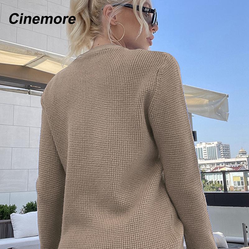 Cinemore Wiosna Jesień Damski Sweter Jednolity Oversize Casualowe Pulowery Ciepły Podstawowy Top z Długim Rękawem Okrągły Dekolt Dzianinowy Sweter Sweter