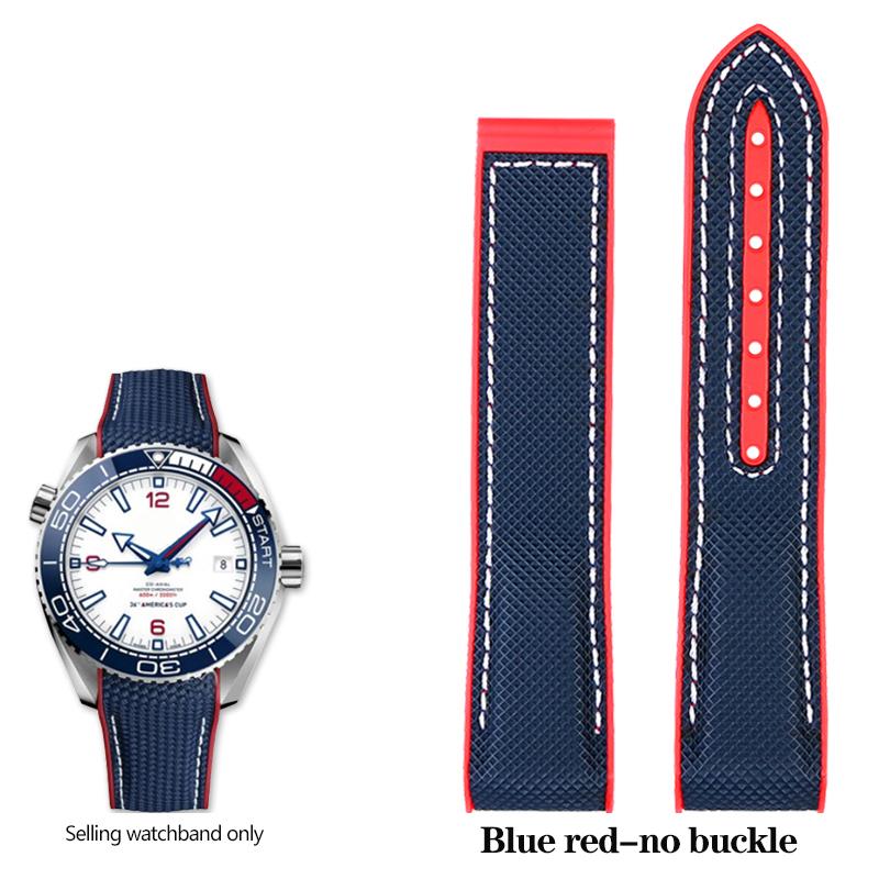 New 20mm 22mm Rubber Silicone Back Blue Watch Strap Nylon Watchband For Omega Seamaster 300 Speedmaster 8900 Planet Ocean Tools