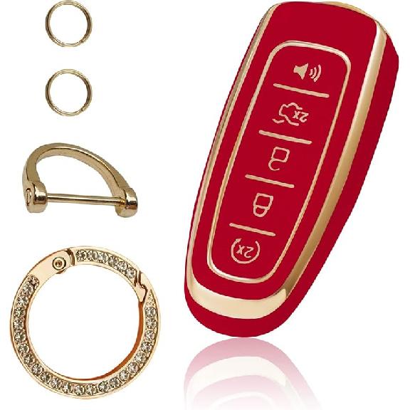 Compatible with Ford Key Fob Cover with Keychain Lanyard, Soft TPU Keys Shells Replacement for Ford C-Max Edge Escape Expedition Explorer Flex Focus