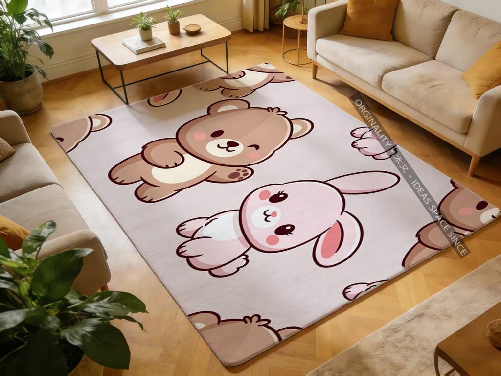 Cute Bear & Bunny Mat Living Room Decoration Home Sofa Non-Slip Carpet Study Bedroom Tatami Children'S Soft Floor Mat