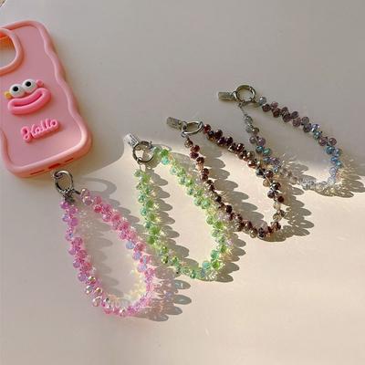 Light Luxury Multi-color Strawberry Crystal Teardrop Beaded Pendant Mobile Phone Case Lanyard Key Pendant