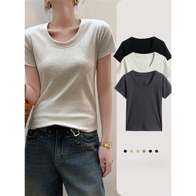 Pure Cotton Round Neck Shoulder Short-sleeved T-shirt Ladies Can Wear Slim-fit Bottoming Shirt In Spring And Summer