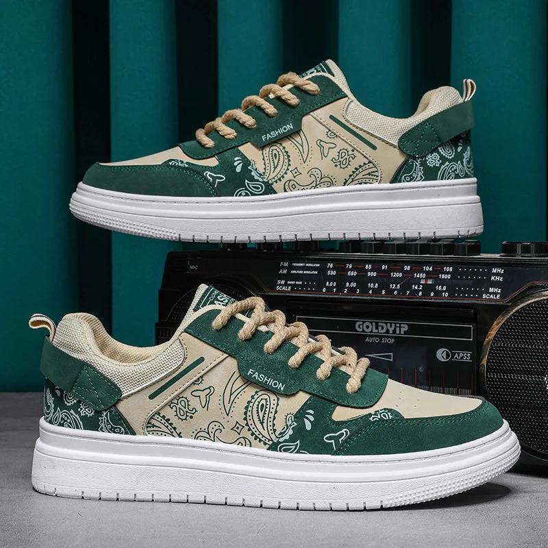 

Men Shoes Leather Casual Sneakers Waterproof Vulcanized Shoes for Men Spring Comforthable Sneakers Men Casual Shoes 39 зелёный