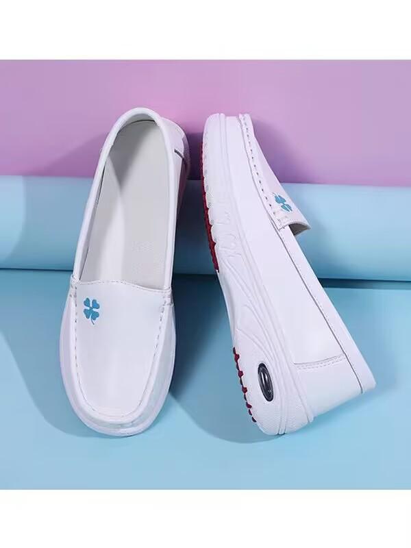 Nurse Shoes Women's Cowhide Autumn and Summer Soft Sole Not Tired Feet Non-slip Medical Special Air Cushion Thick Sole Heightening Work Shoes White