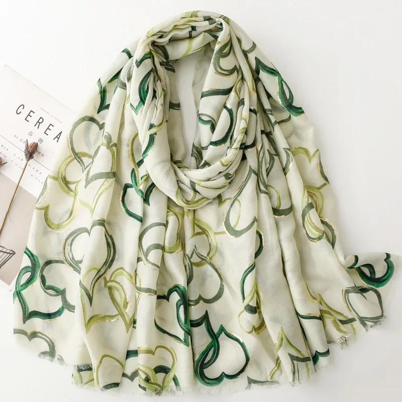 

88*180 см Модный Роскошный Дизайнерский Женский Шарф Ташмина с Принтом Сердец Мусульманский Хиджаб Обертывание Женский Вискозный Шарф 88x180cm