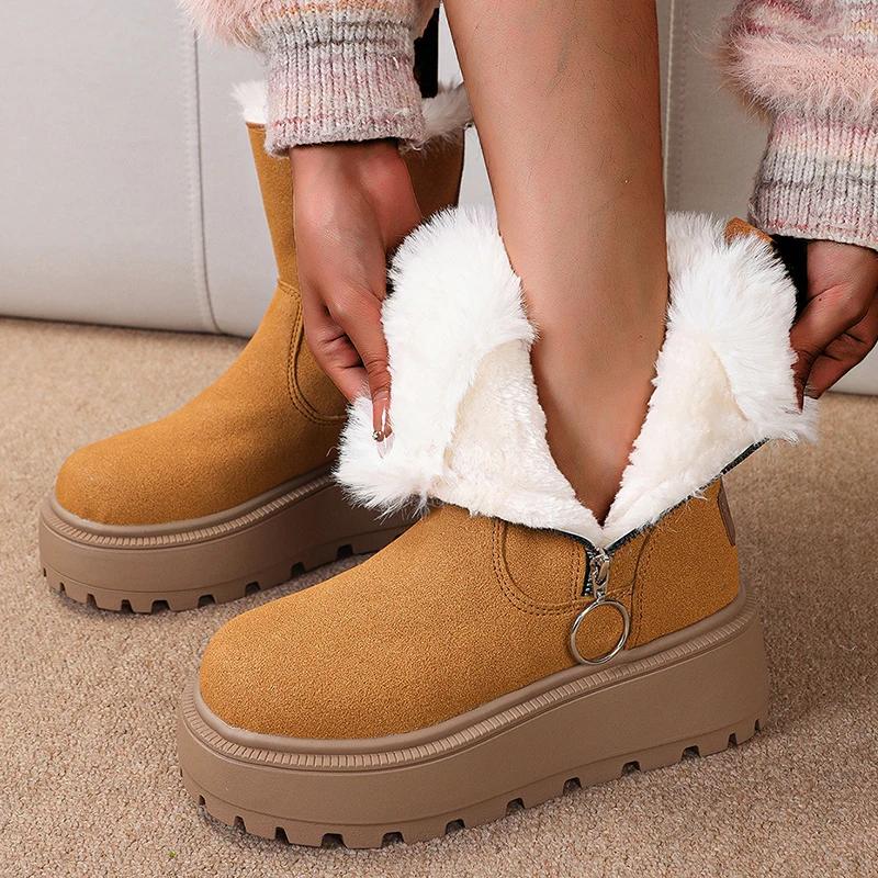 Platform Ankle Snow Boots Fur Warm Short Plush Women Shoes Trend  New Flats Chelsea Boots Designer Winter Casual Mujer Botas