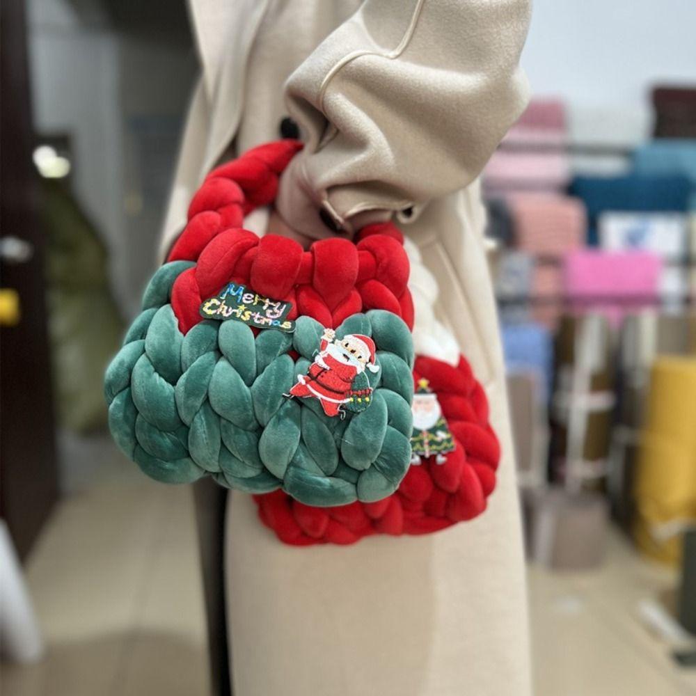 Large Capacity Christmas Handbag Hand Knitted Crochet Tote Bag Chunky Knit Bag  Christmas Gift
