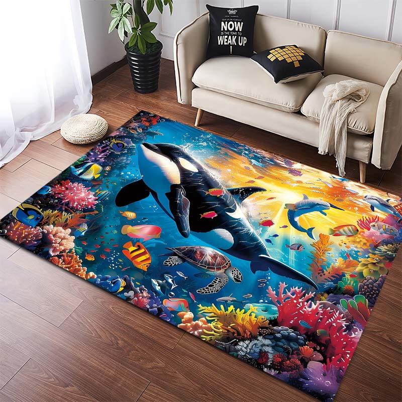 Sea Turtle Coral Reef Area Rug, Ocean Animal Floor Mat 40x60cm( 15x23in )