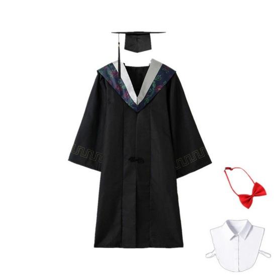 Unisex Matte Graduation Cap Gown Set with Fake Shirt Collar And Neck Tie Professional Formal Attire Bachelor's Uniform for High School College