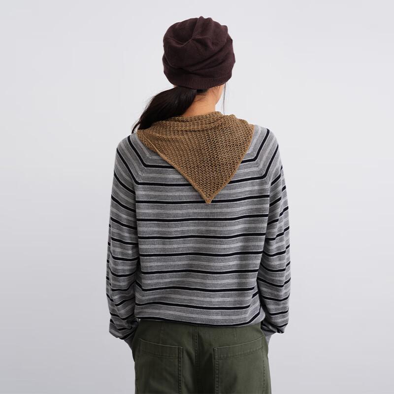 GREEN BELT Women's 100% Lambswool Color Block Stripe Round Neck Sweater