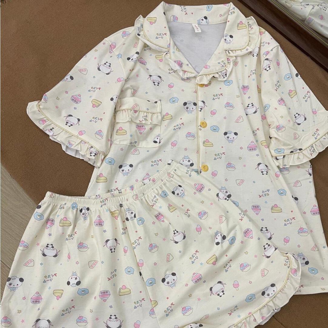 

ins cartoon cute bear pajamas women s summer new short-sleeved shorts summer Korean version loungewear suit outer wear s [recommended 35-40kg ]