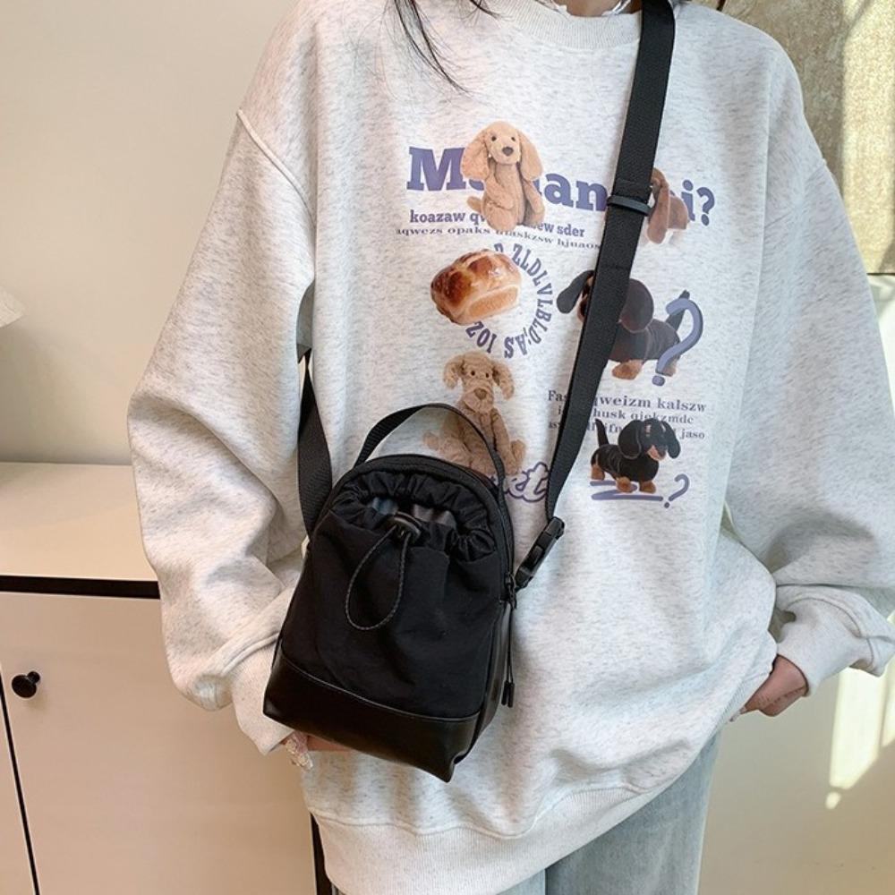 PU Phone Bag Drawstring Casual Crossbody Bag Japanese Nylon Shoulder Bag  Unisex