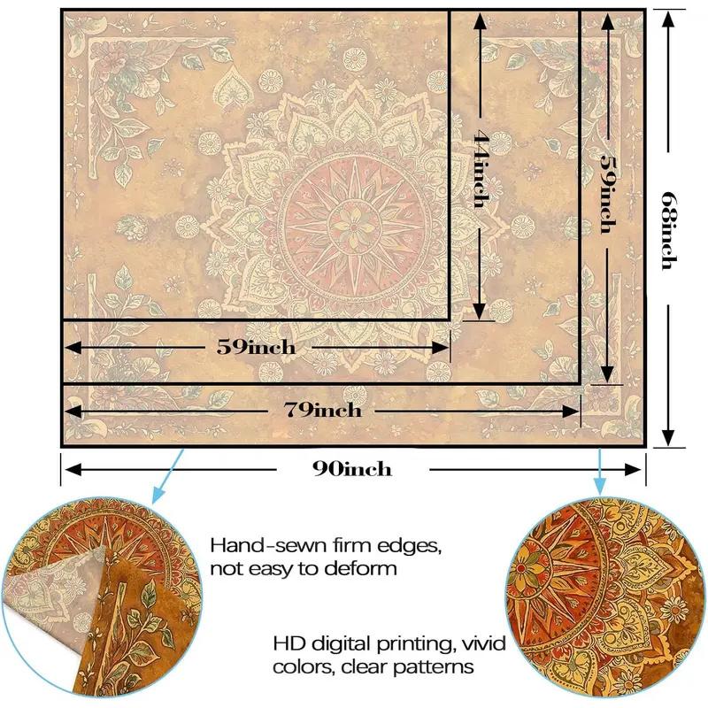 VIKAMA Boho Mandala Tapestry, Vintage Yellow Floral Print Wall Hanging for Bedroom Dorm Living Room Home Decor5