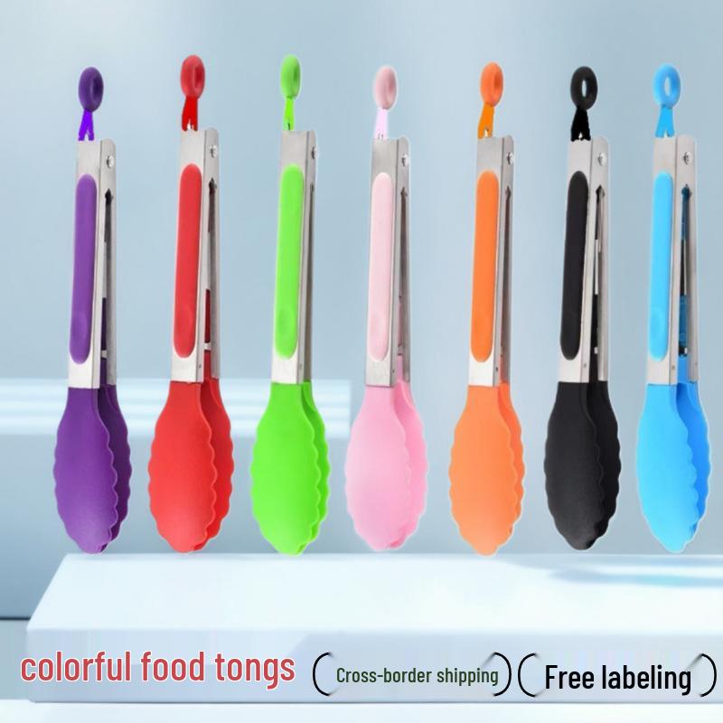 Colorful Stainless Steel Anti-Scalding Food Tongs for Bread and Cold Dishes