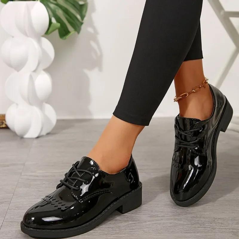 Fashion 2024 Hot Sale Ladies Shoes Lace Up Women's Pumps Autumn Round Toe Solid Chunky Heels Large Size Daily Work Fashion Loafers