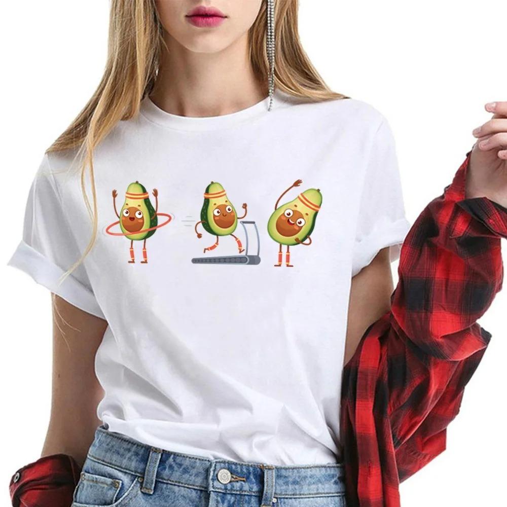 Cute Avocado Printed T-Shirt Short Sleeve Neck Fashion Casual Sport Aesthetic Gothic Clothes Summer Graphic Women'S T Shirt Gift