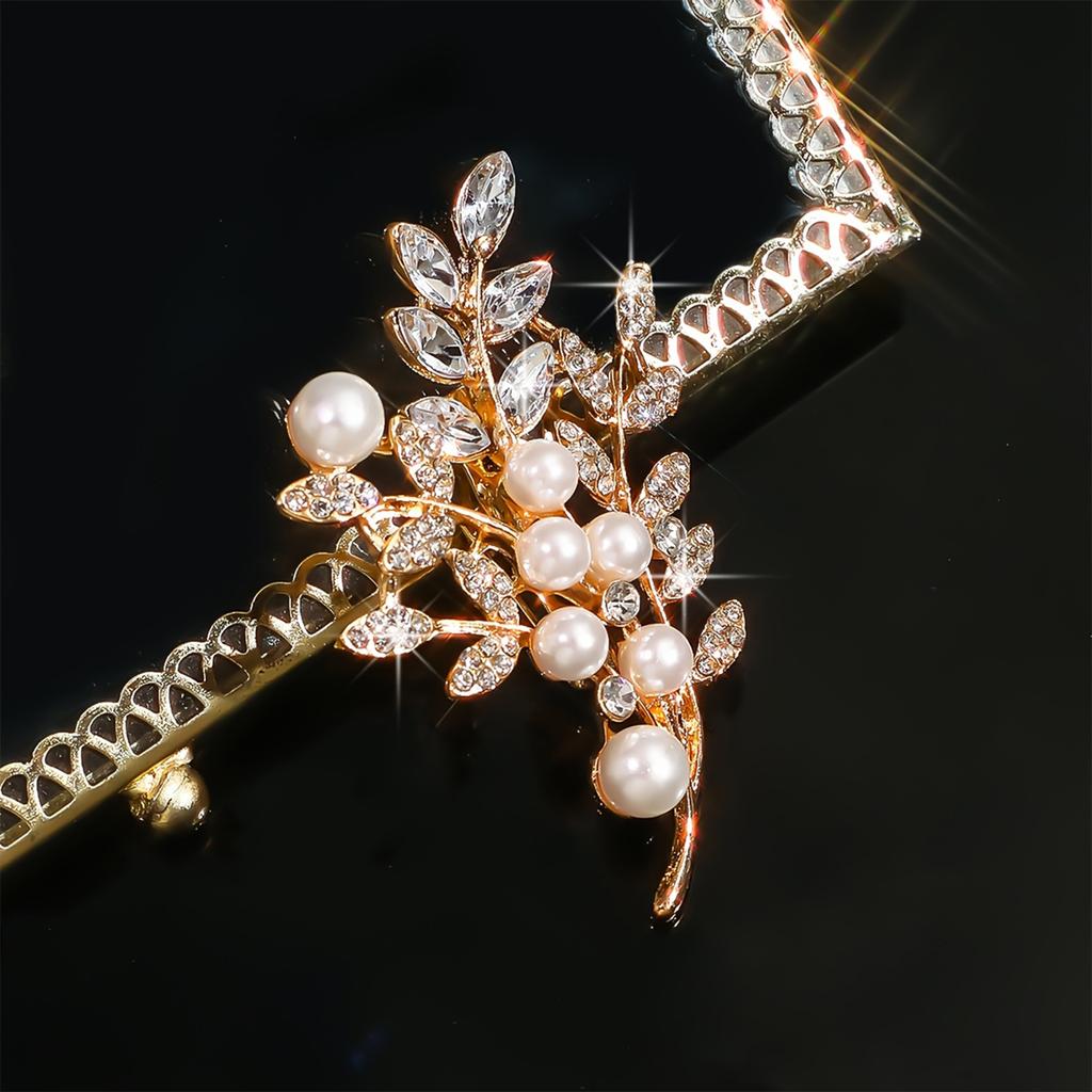 Fashion Pearl Flower Leaf Brooch Crystal Rhinestone Pin Elegant Floral Design Accessory for Women and Girls Suitable for Various Occasions
